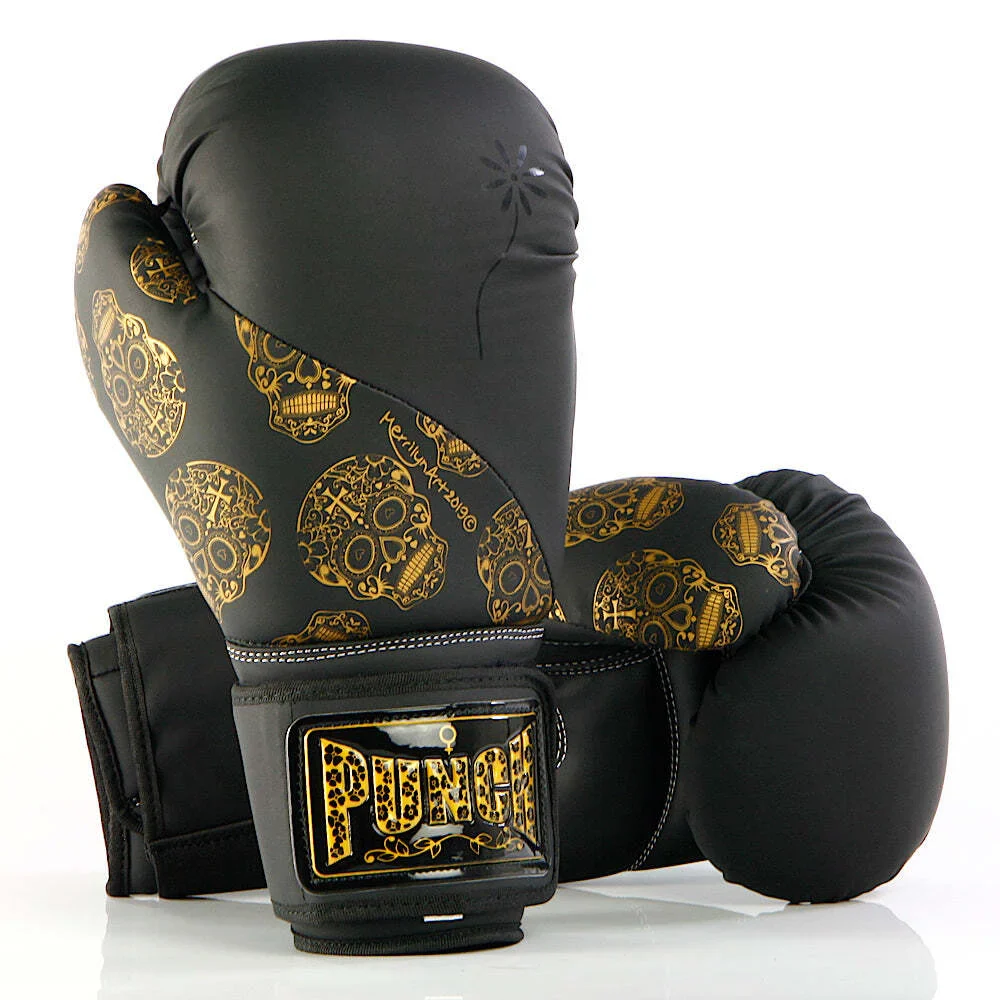 Boxing Gloves - Urban Gold Skulls - 12oz - Black - Image 2