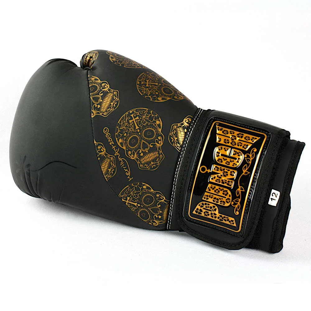 Boxing Gloves - Urban Gold Skulls - 12oz - Black - Image 4