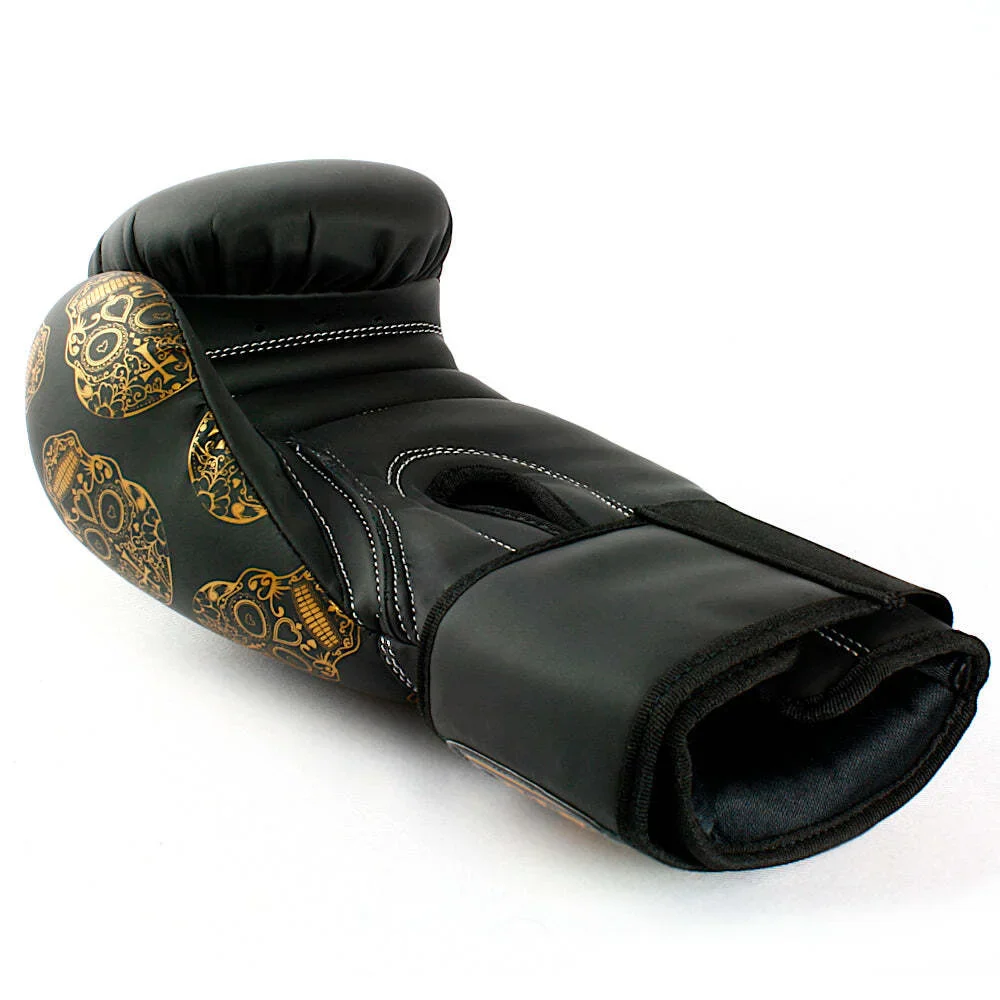 Boxing Gloves - Urban Gold Skulls - 12oz - Black - Image 5