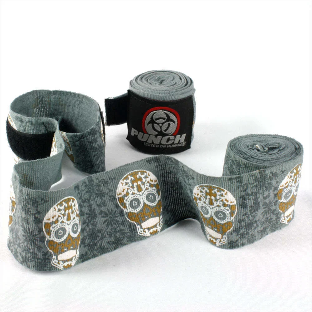 Hand Wraps - Urban - 4.5m Stretch - Gold Skull - Image 2