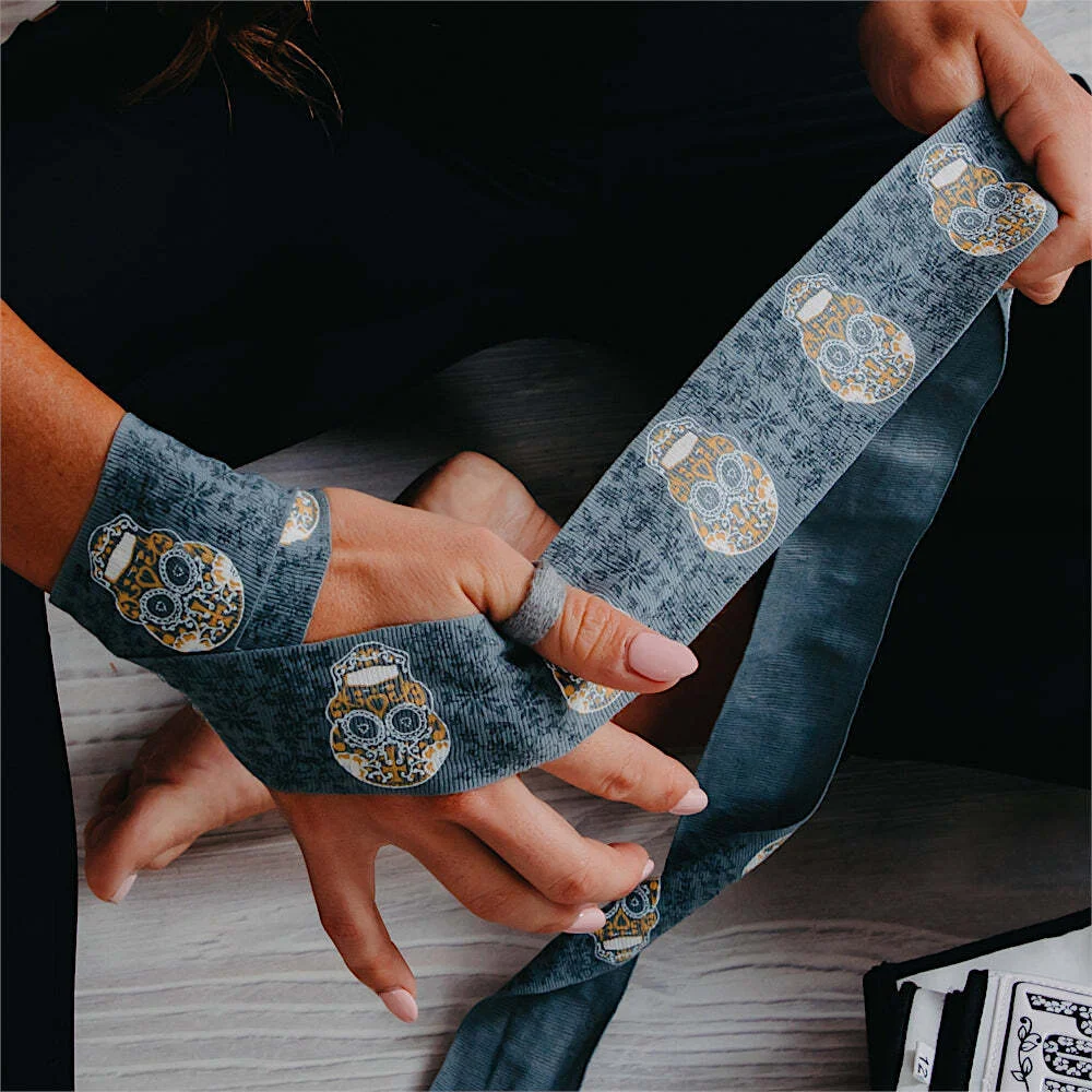 Hand Wraps - Urban - 4.5m Stretch - Gold Skull - Image 4